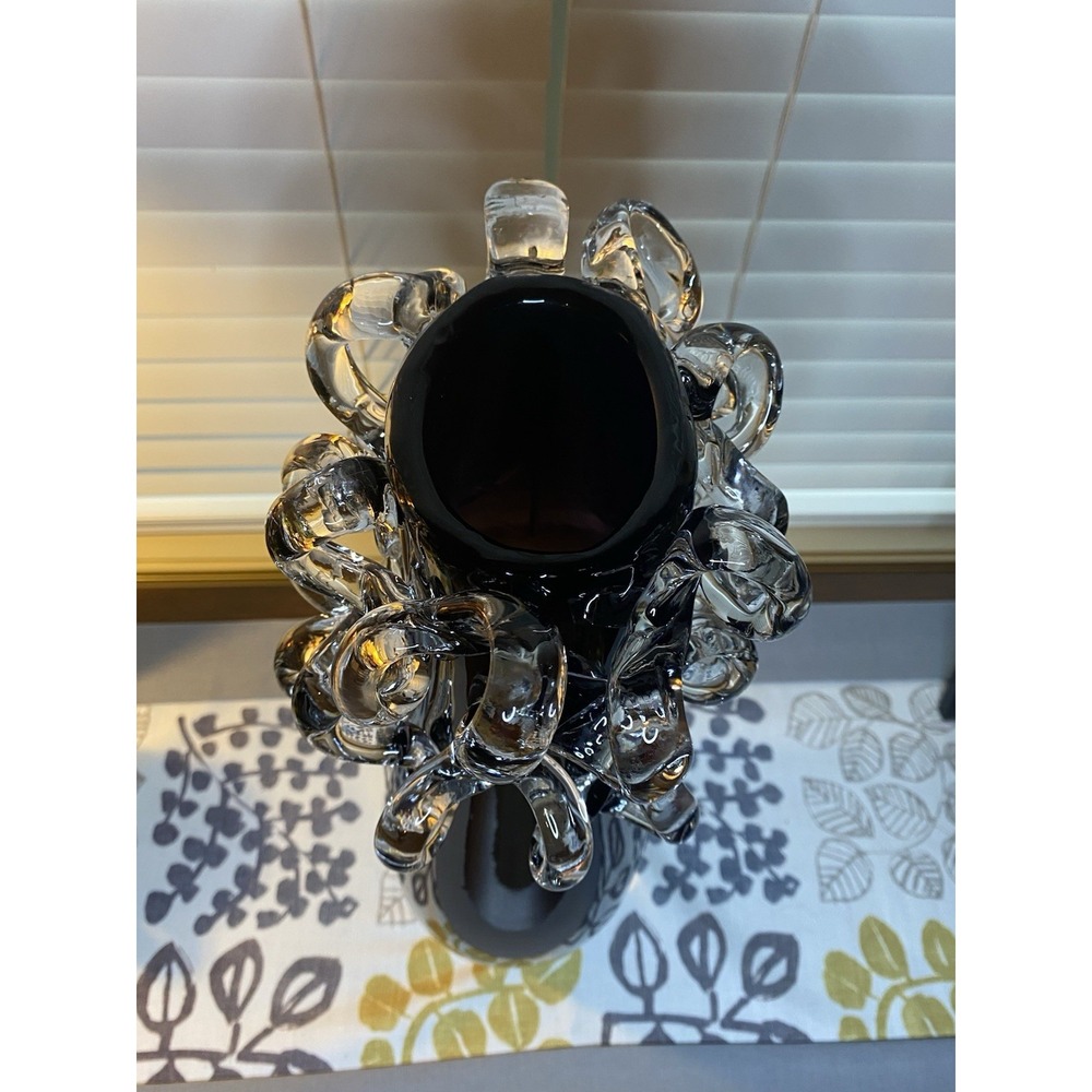 Ion Tamaian Signed Romanian Art Glass Vase 21" Amethyst Clear Loops MCM Rare - Picture 12 of 17